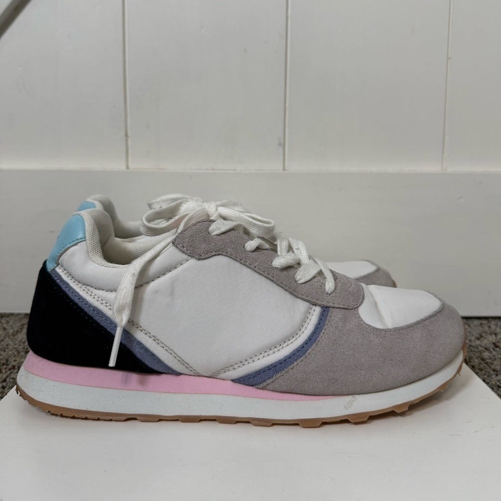 J. Crew Factory City Sneaker | Leather and Nylon | White, Blue, Pink | Size 9